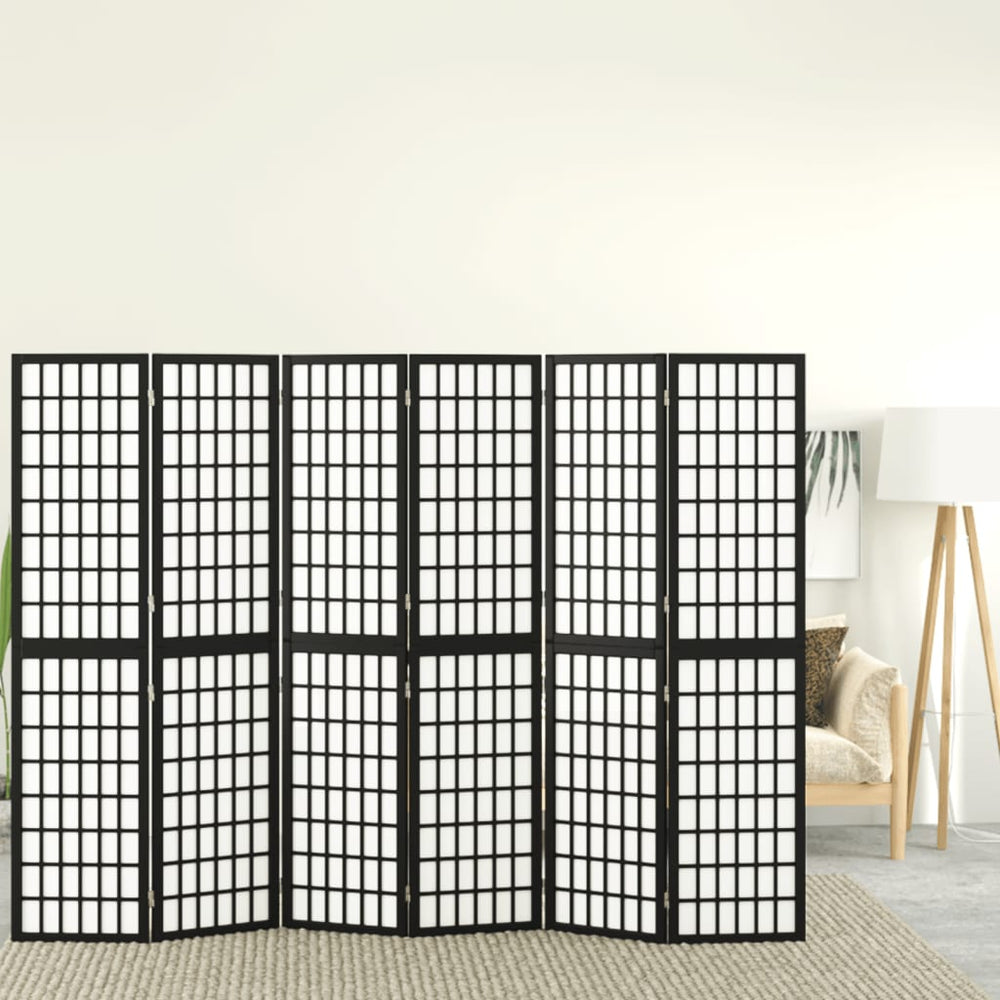 Japanischer Paravent, 6-teilig, Schwarz, 240x170 cm
