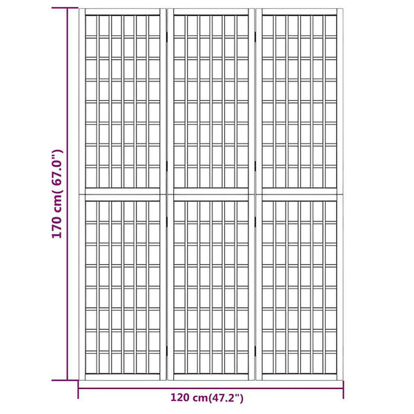 Japanischer Paravent, 3-teilig, 120x170 cm, Weiß