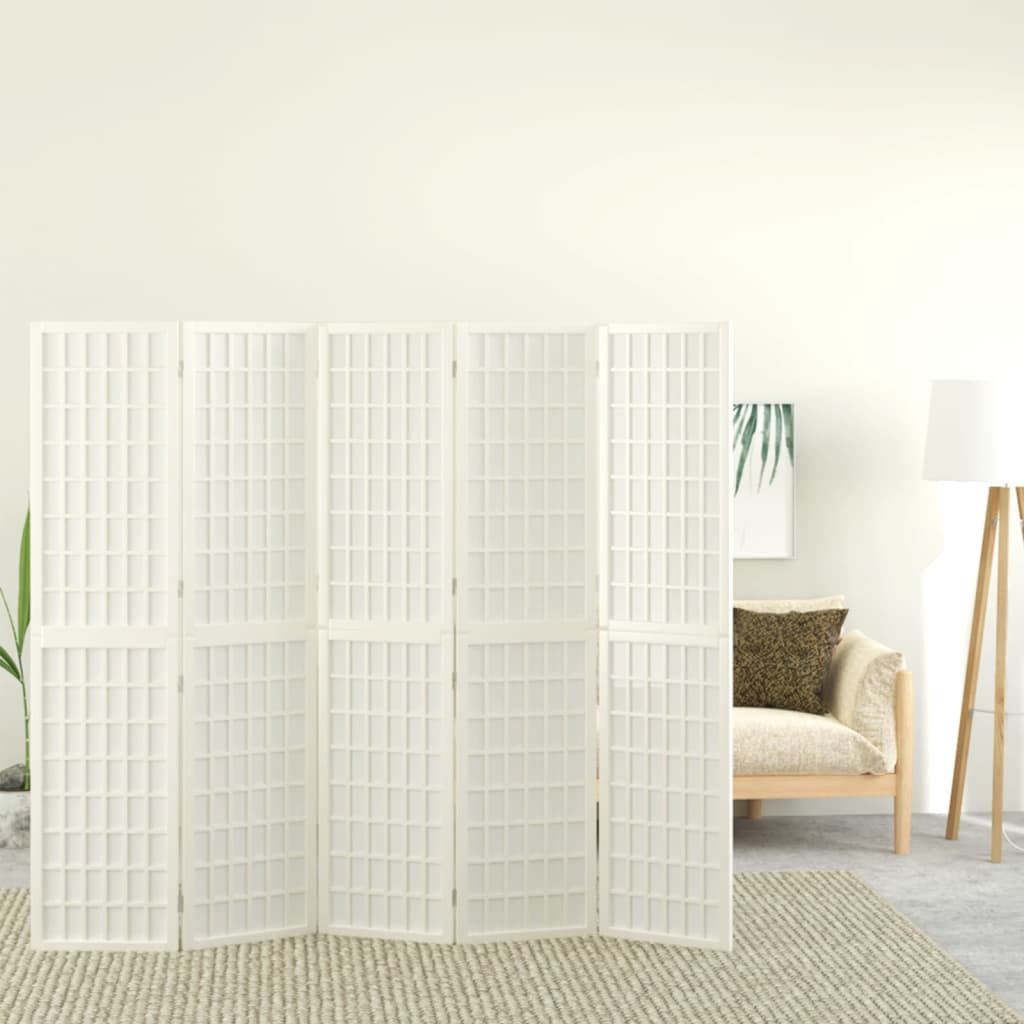 Japanischer Paravent, 5-teilig, Weiß, 200x170 cm