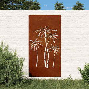 Garten Wanddeko Cortenstahl Palmen-Design 105x55cm