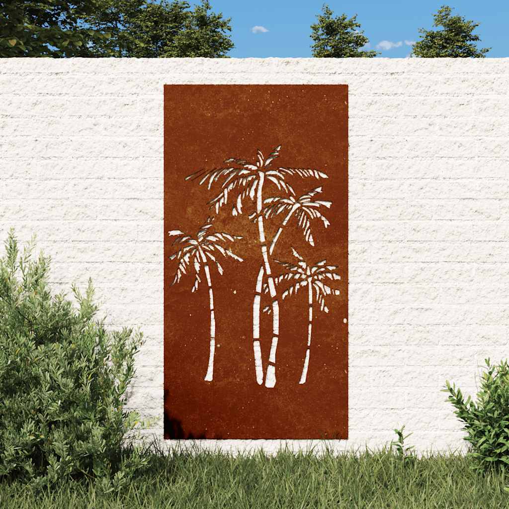 Garten Wanddeko Cortenstahl Palmen-Design 105x55cm
