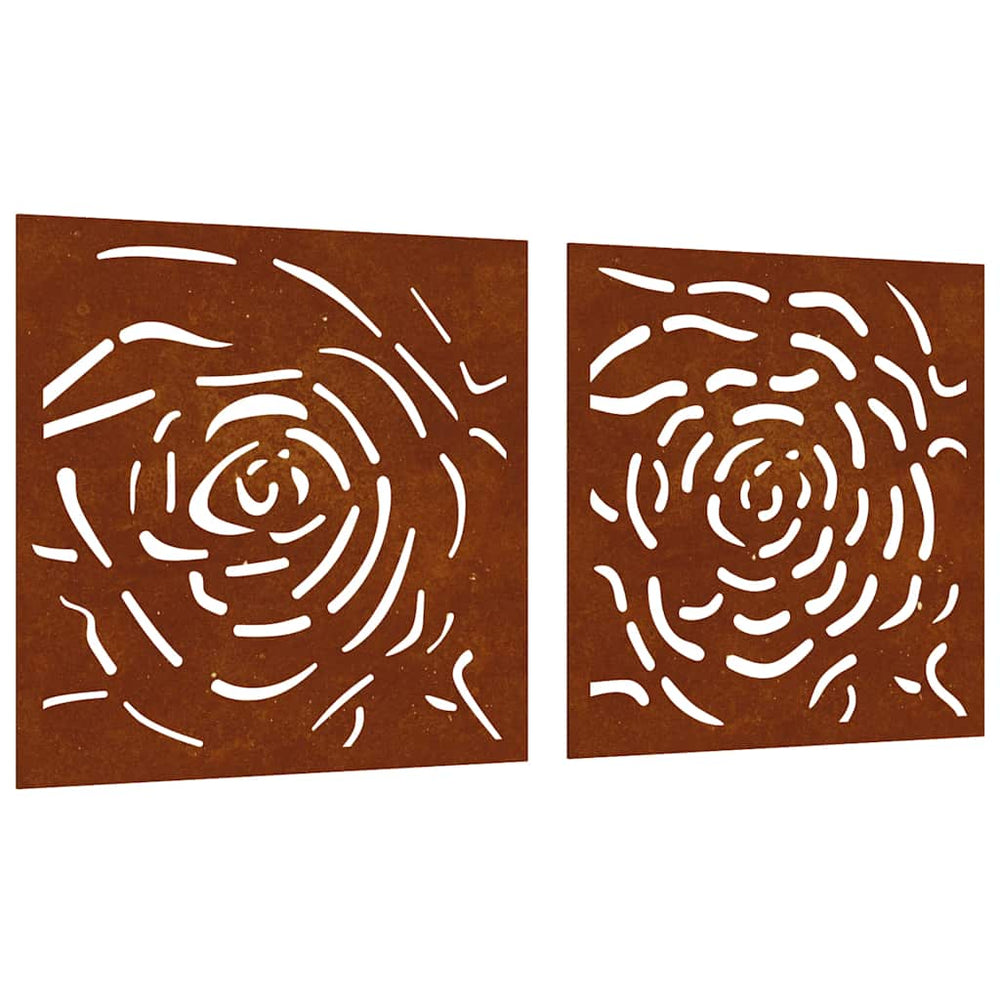 2-tlg. Garten Wanddeko Cortenstahl Rosen Design 55x55cm