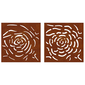 2-tlg. Garten Wanddeko Cortenstahl Rosen Design 55x55cm