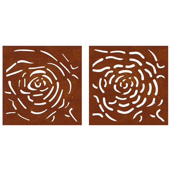 2-tlg. Garten Wanddeko Cortenstahl Rosen Design 55x55cm