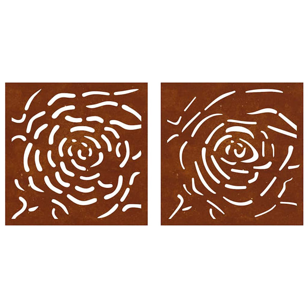 2-tlg. Garten Wanddeko Cortenstahl Rosen Design 55x55cm