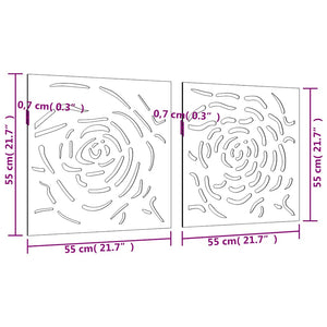 2-tlg. Garten Wanddeko Cortenstahl Rosen Design 55x55cm