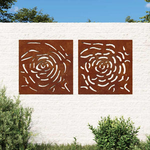 2-tlg. Garten Wanddeko Cortenstahl Rosen Design 55x55cm