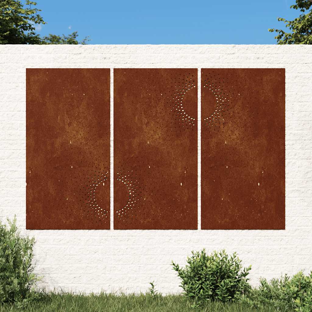 vidaXL Décoration murale de jardin 3 pcs 105x55 cm Acier Corten Design soleil