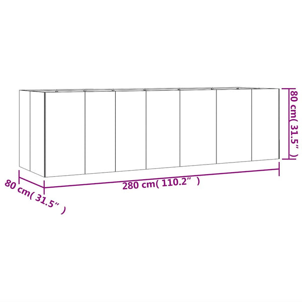 Cortenstahl Hochbeet 280x80x80 cm