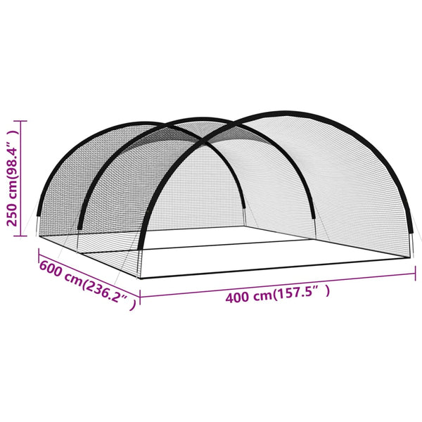 vidaXL Cage de frappe de baseball noir 600x400x250 cm polyester