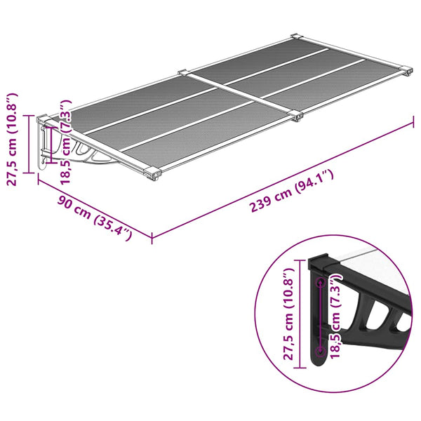 Türvordach Schwarz und Transparent 239x90 cm Polycarbonat