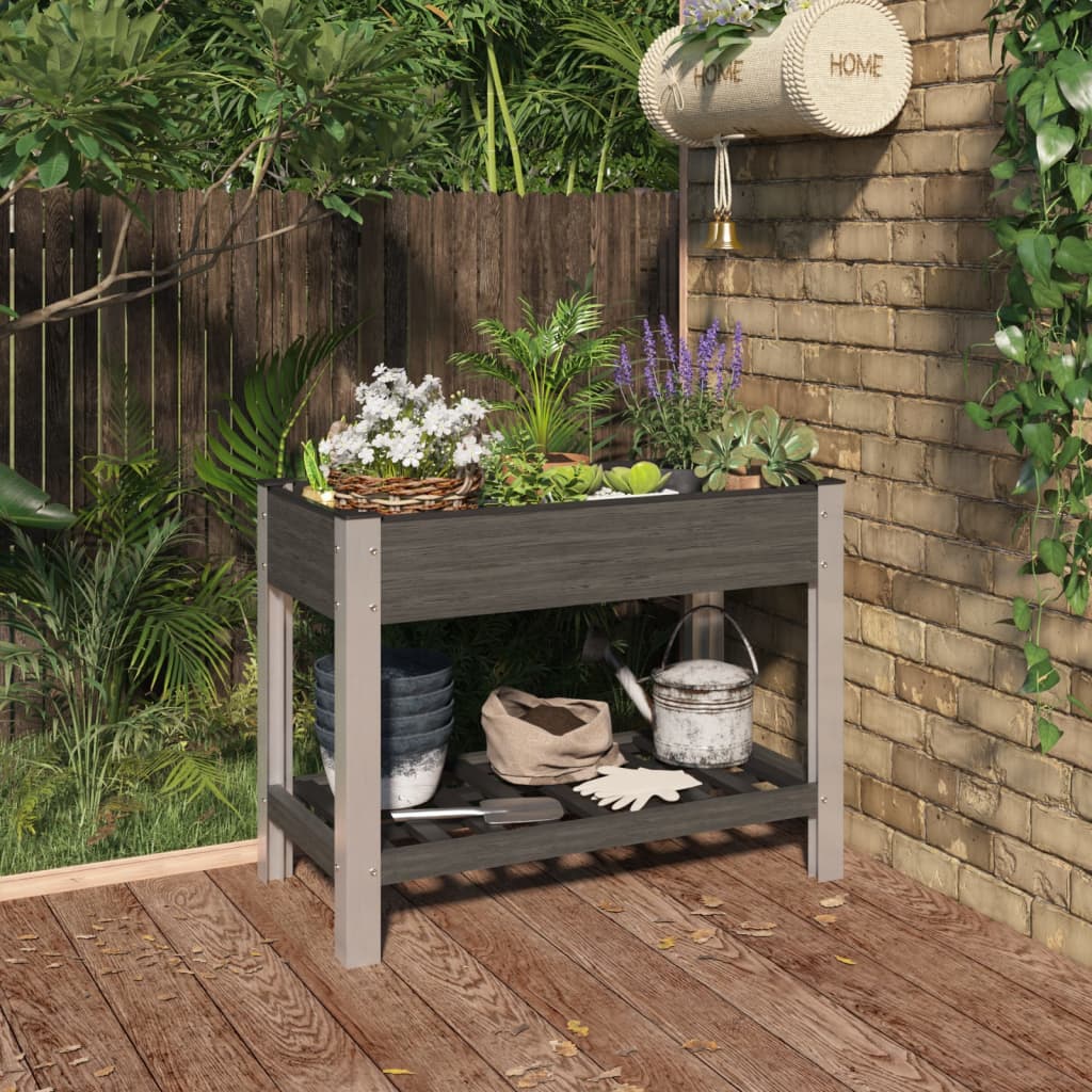 Graues WPC Garten-Hochbeet mit Ablage 100x50x75 cm