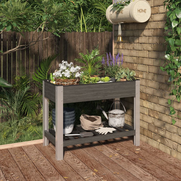 Graues WPC Garten-Hochbeet mit Ablage 100x50x75 cm