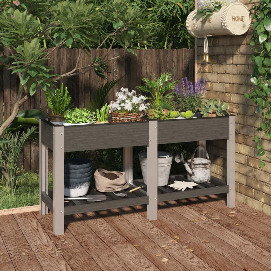 Graues Garten-Hochbeet mit Ablage, 150 cm