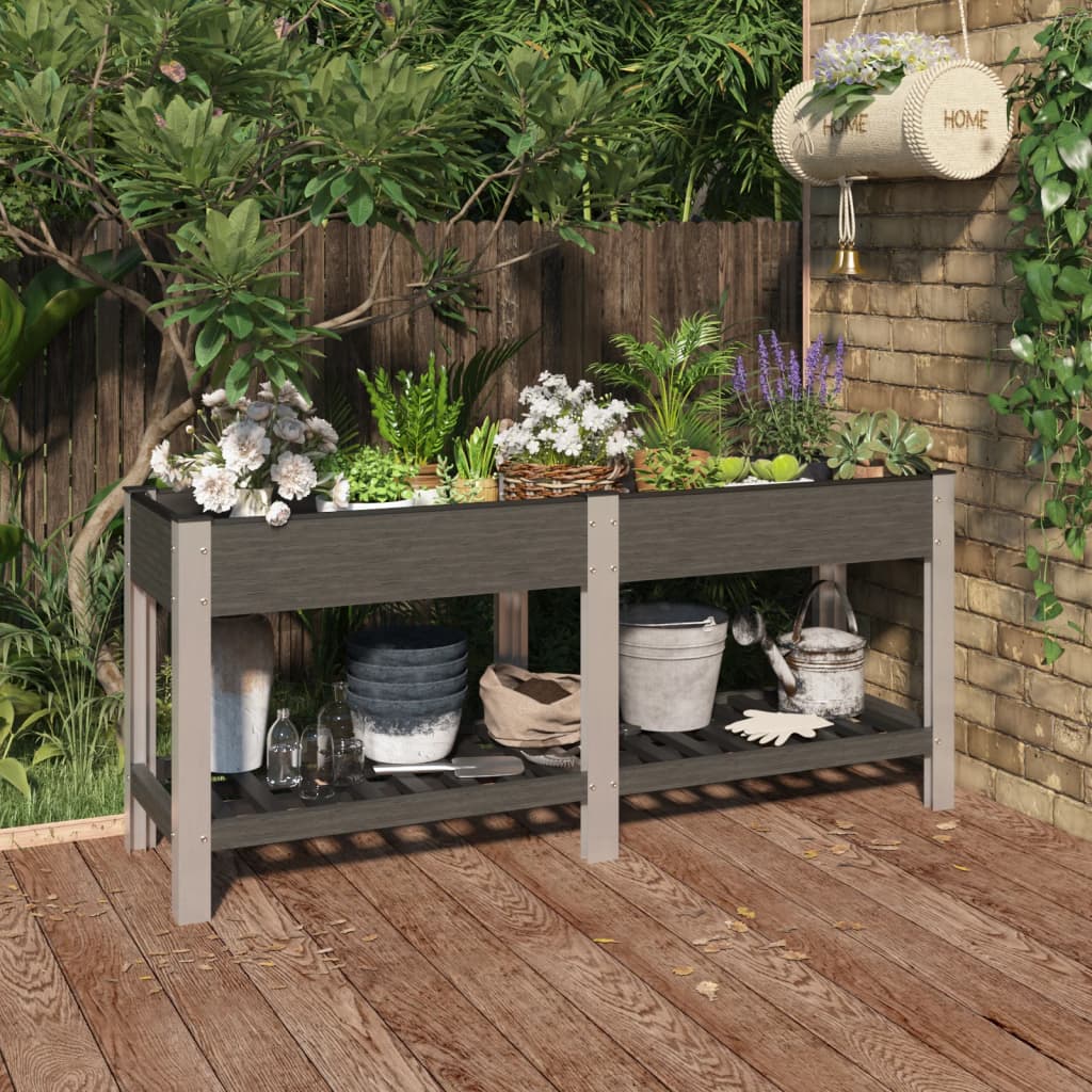 Graues WPC Garten-Hochbeet mit Ablage 175 cm