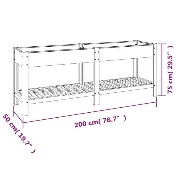 vidaXL Jardinière surélevée de jardin avec étagère Gris 200x50x75 cm WPC