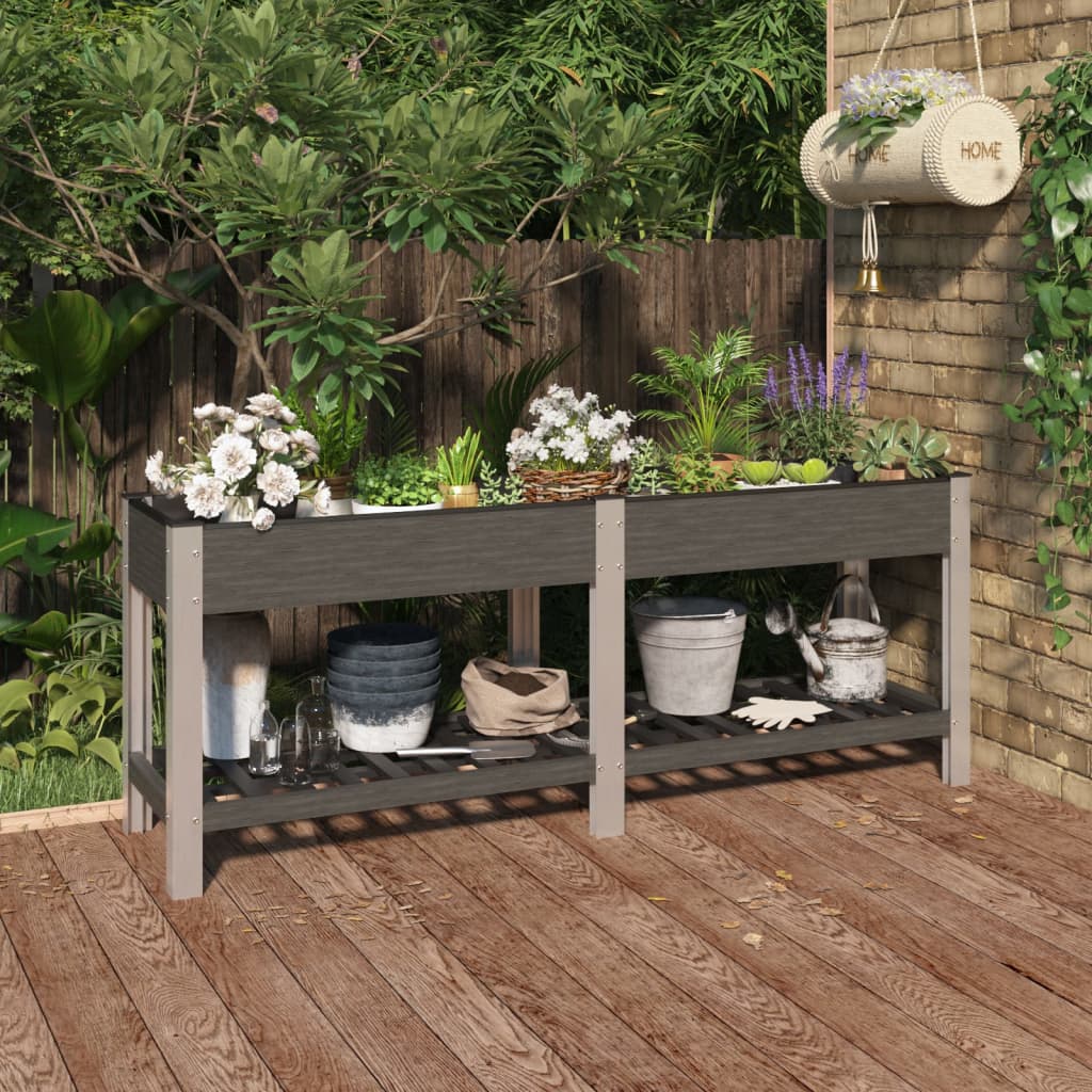 vidaXL Jardinière surélevée de jardin avec étagère Gris 200x50x75 cm WPC