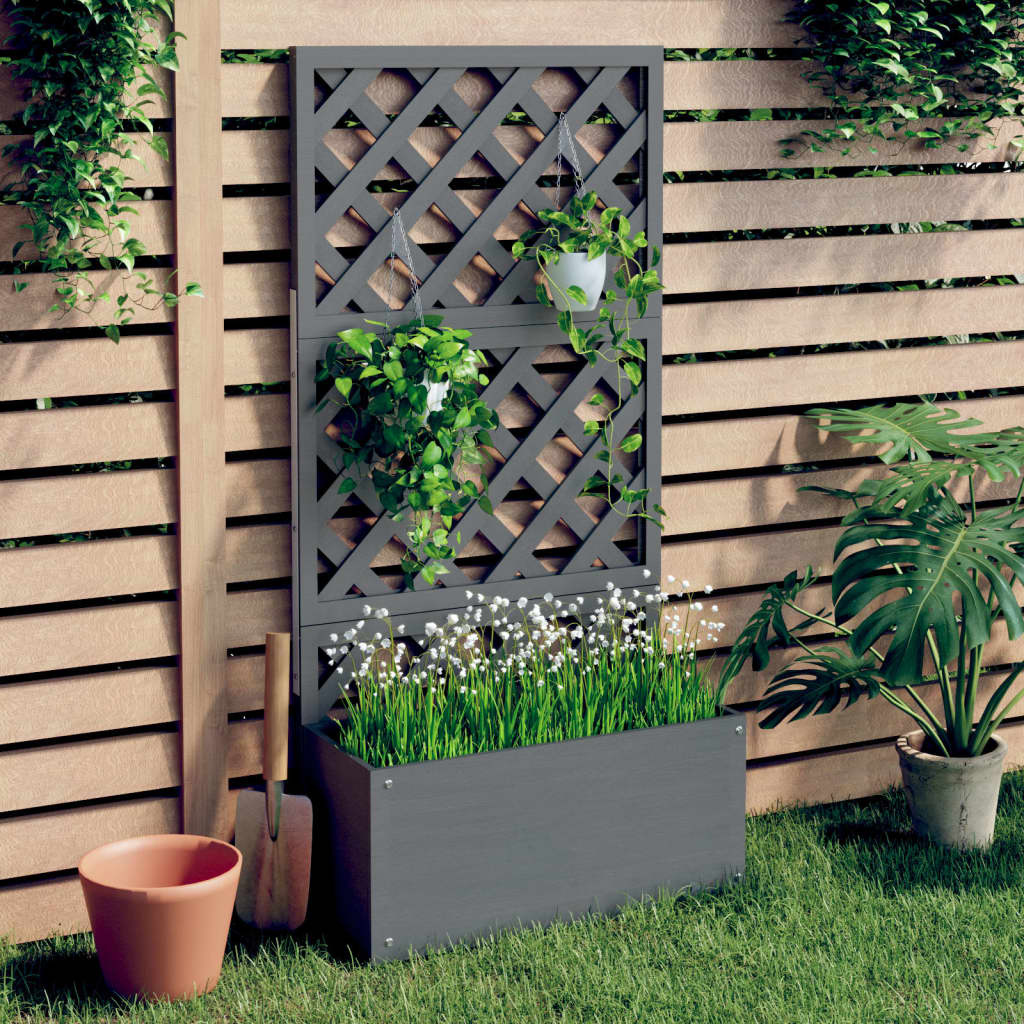 Blumenkasten mit Rankgitter Grau 65x33x135 cm
