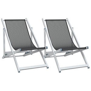 vidaXL Chaises de plage 2 pcs. Pliables Gris Aluminium et textilène