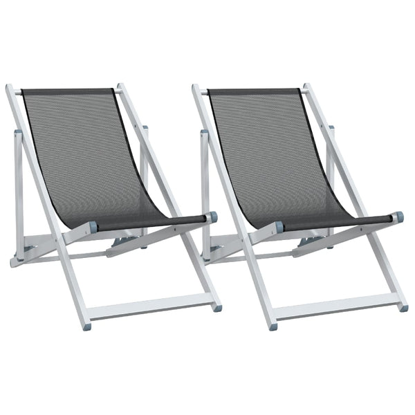 vidaXL Chaises de plage 2 pcs. Pliables Gris Aluminium et textilène