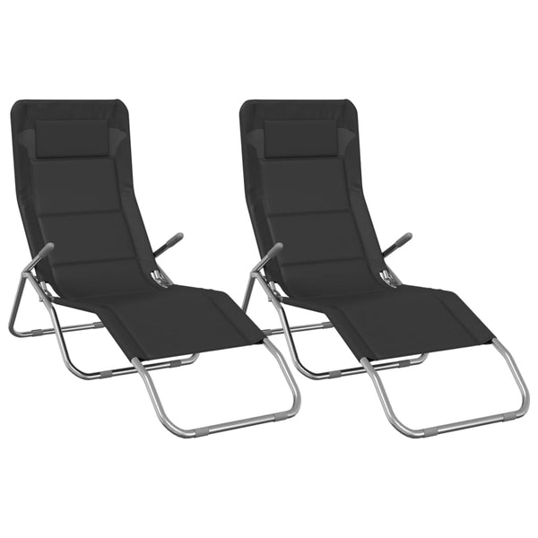 Sonnenliegen 2er Set, Schwarz Textilene & Stahl
