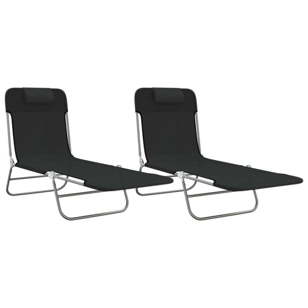 Klappbare Sonnenliegen 2er Set, Schwarz