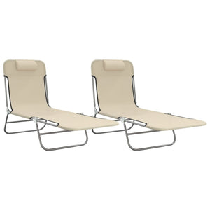 Klappbare Sonnenliegen 2er Set Creme