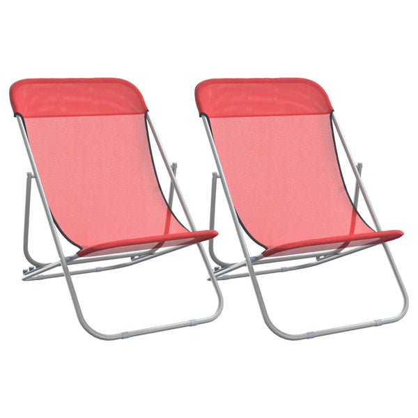 vidaXL Chaises de plage 2 pcs Rouge Textilène et acier laqué