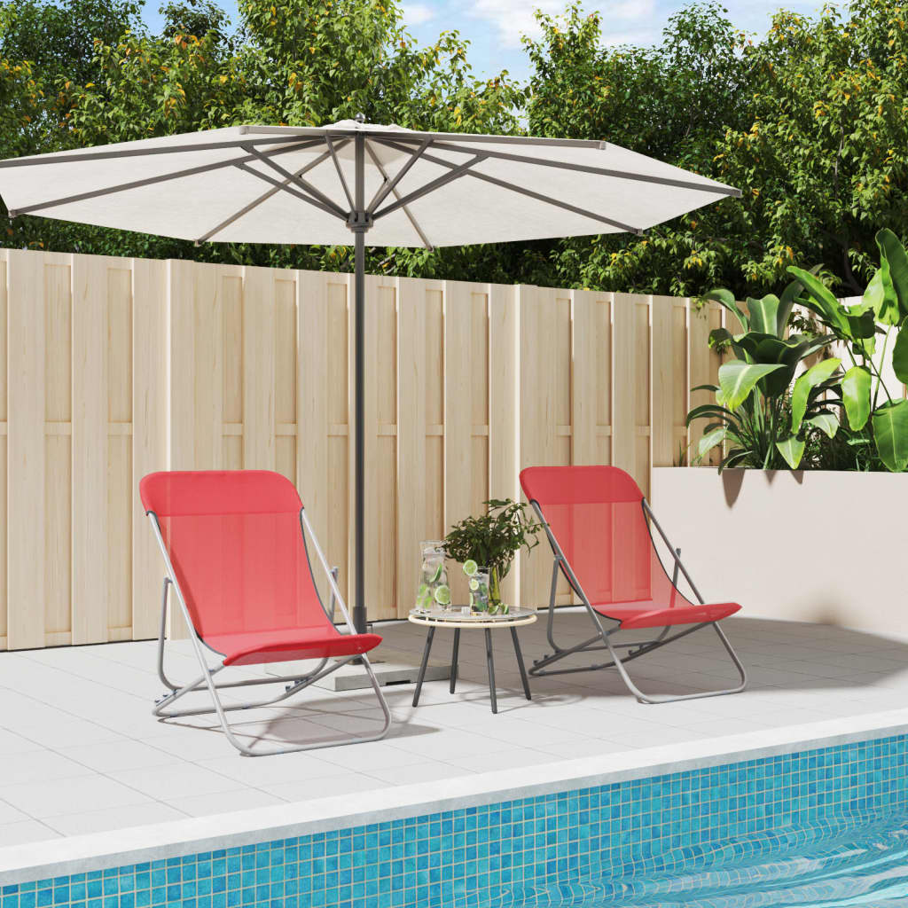 vidaXL Chaises de plage 2 pcs Rouge Textilène et acier laqué