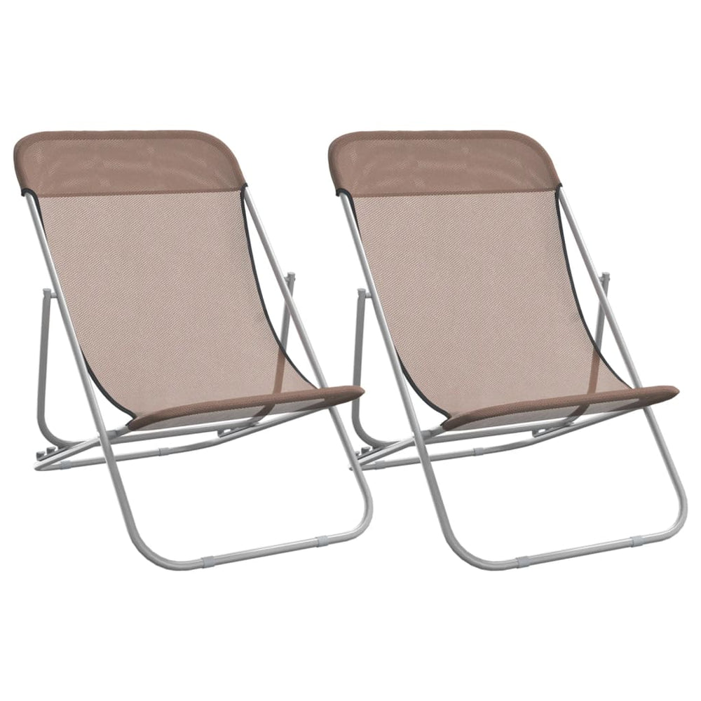 vidaXL Chaises de plage 2 pcs Marron Textile & Acier thermolaqué