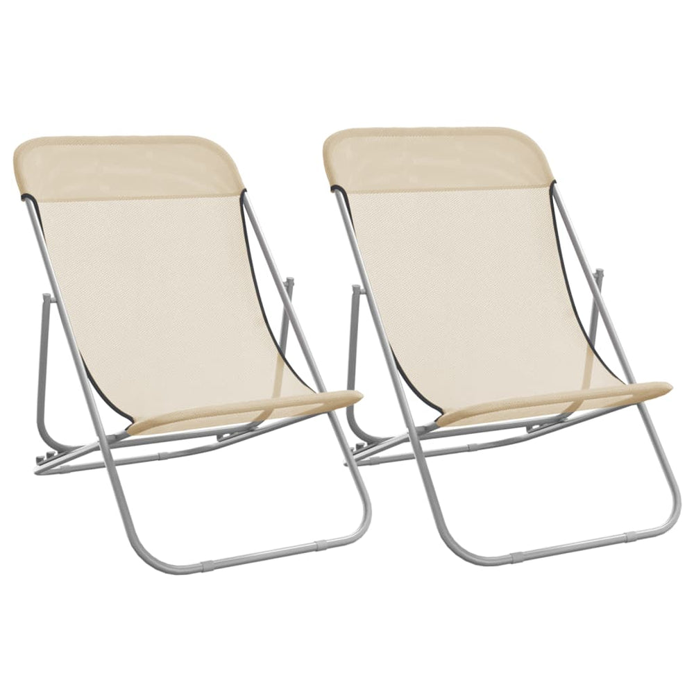 vidaXL Chaises de plage 2 pcs Crème Textilène et Acier enduit de poudre