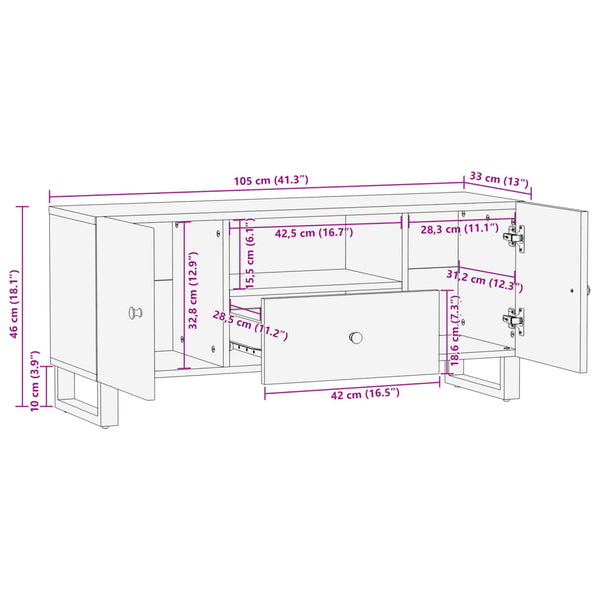 TV-Schrank Altholz Massiv 105 cm
