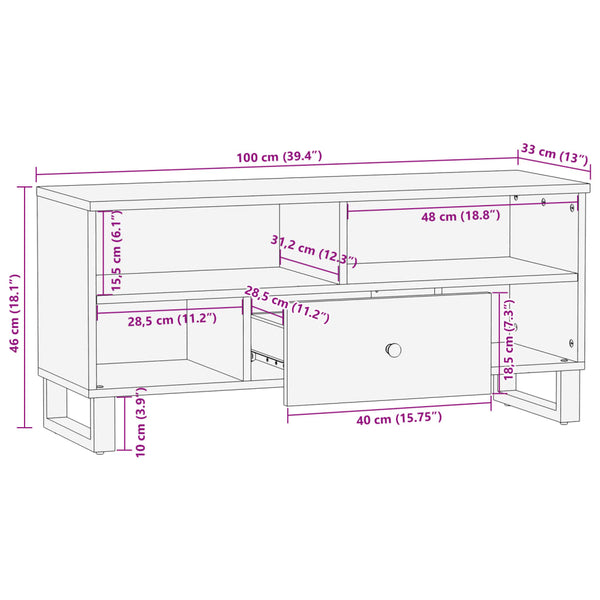Meuble TV vidaXL 100x33x46 cm en bois de récupération massif et bois d'ingénierie