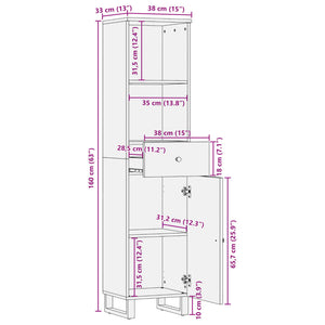 Badschrank Altholz Massivholz 38x33x160 cm