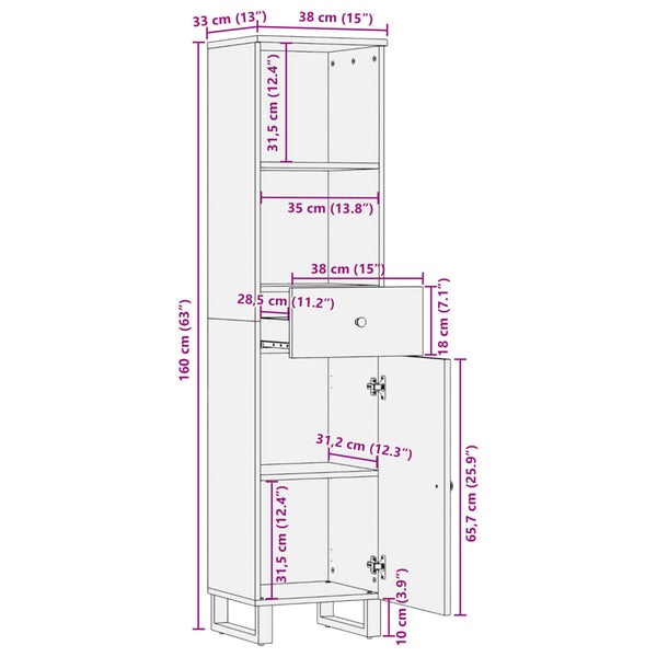 Badschrank Altholz Massivholz 38x33x160 cm