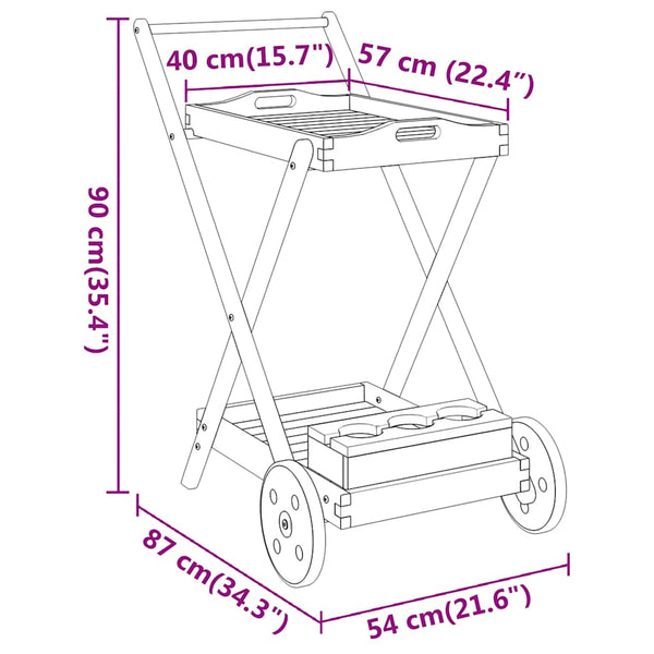 Teewagen aus Akazienholz 54x87x90 cm