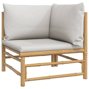 vidaXL Garden Corner Sofa with Light Gray Cushions Bamboo