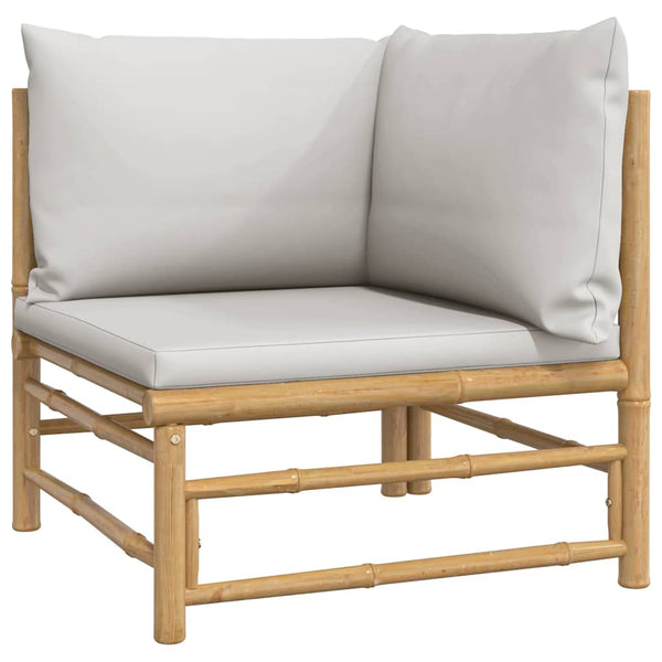vidaXL Garden Corner Sofa with Light Gray Cushions Bamboo