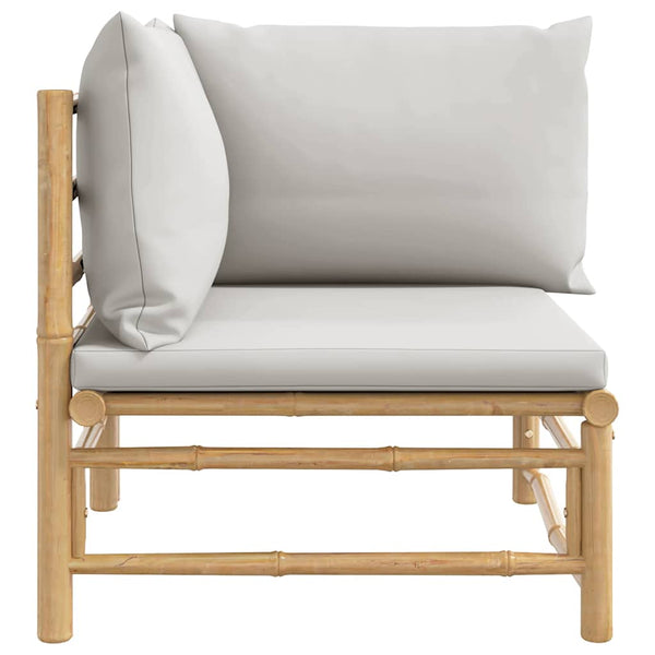 vidaXL Garden Corner Sofa with Light Gray Cushions Bamboo