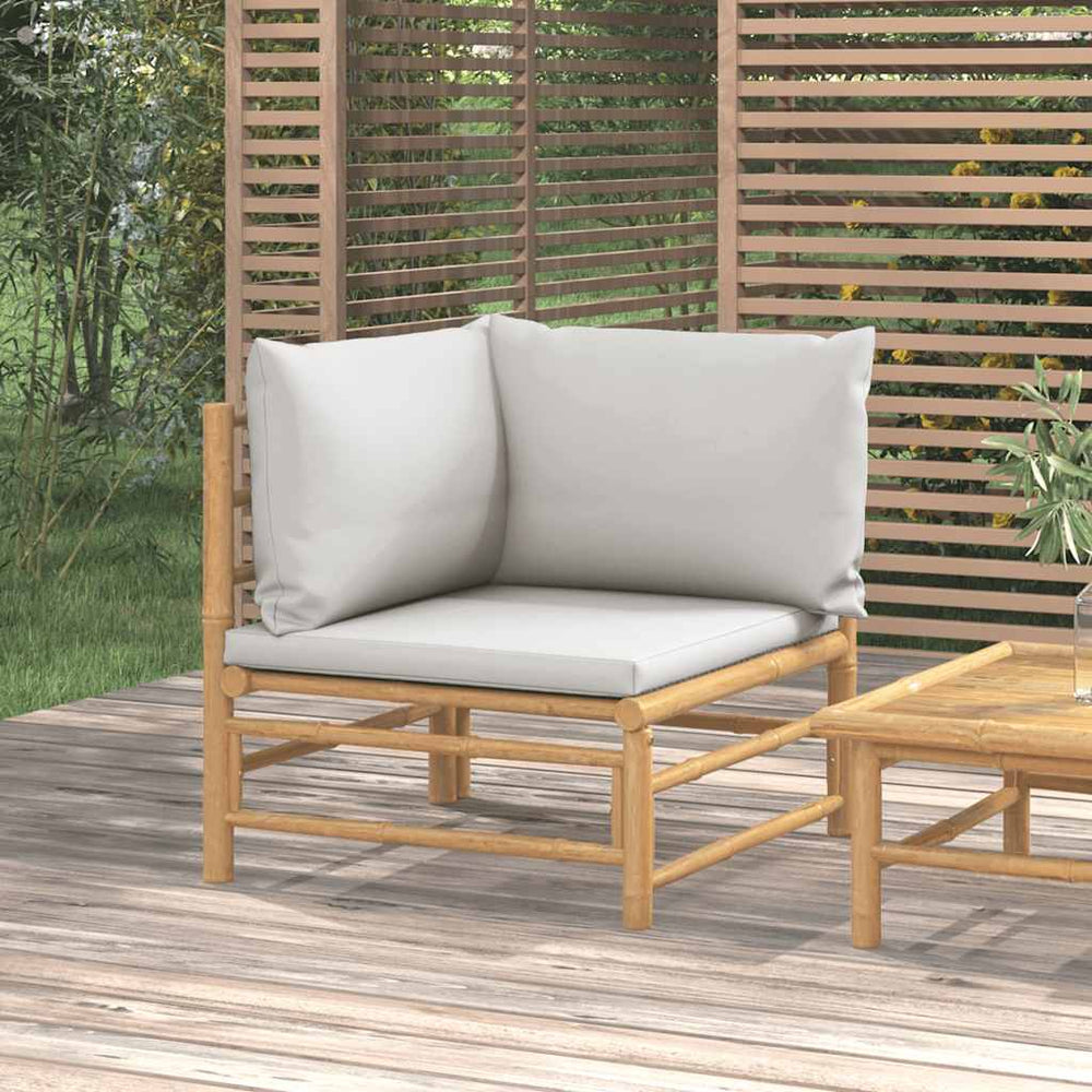vidaXL Garden Corner Sofa with Light Gray Cushions Bamboo