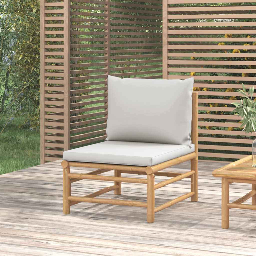 Bambus Garten Mittelsofa mit Kissen Hellgrau