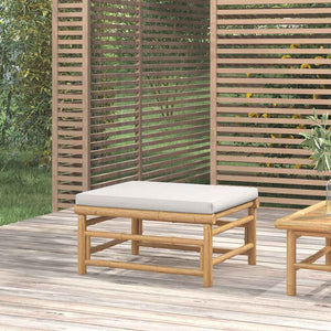 Gartenhocker Bambus mit Hellgrauem Kissen