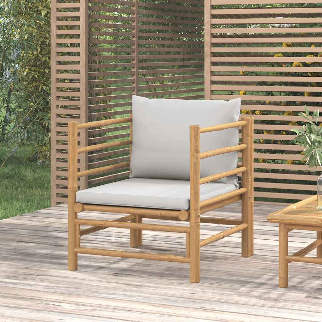Gartensessel Bambus mit Hellgrauen Kissen