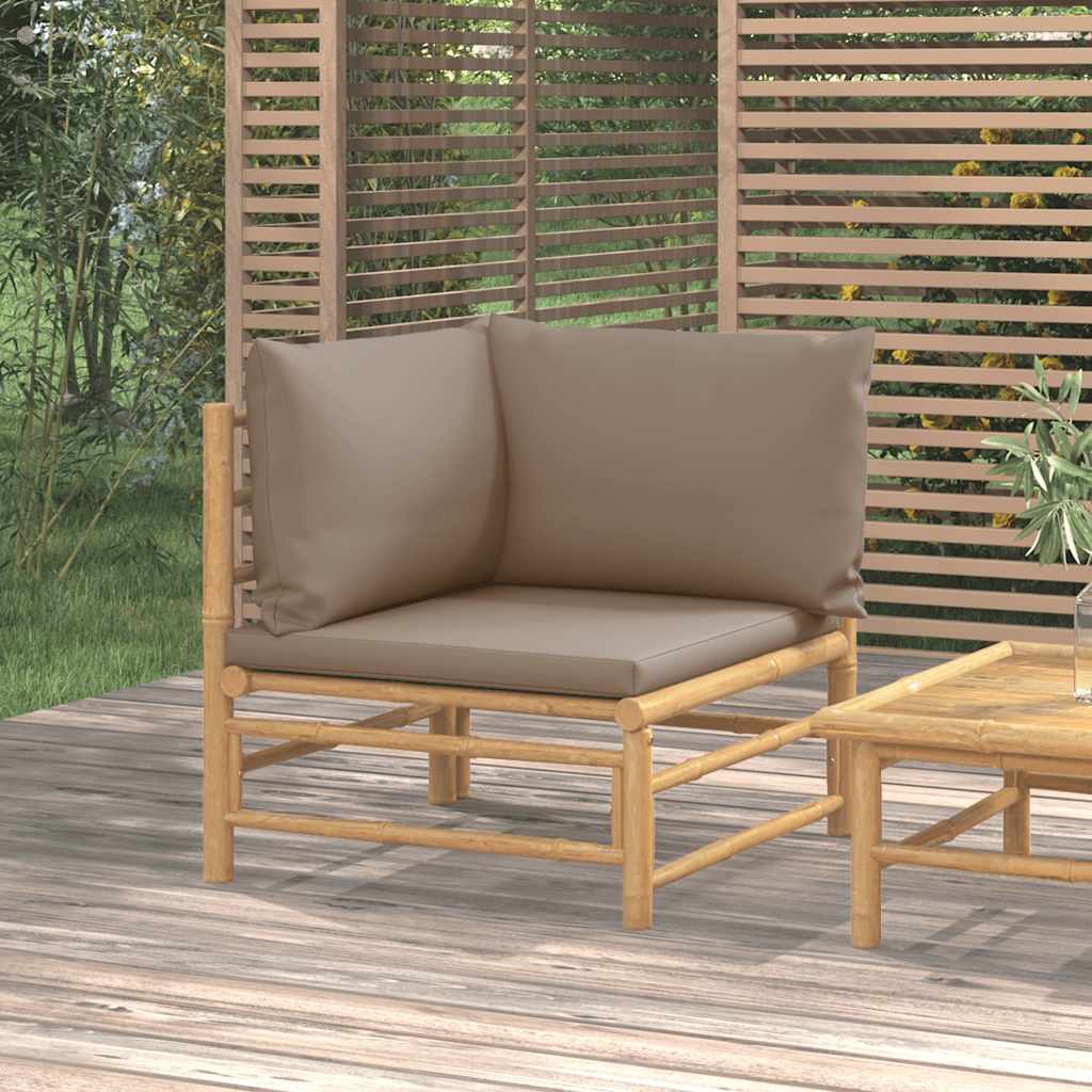 Garten Ecksofa Bambus mit Taupe Kissen
