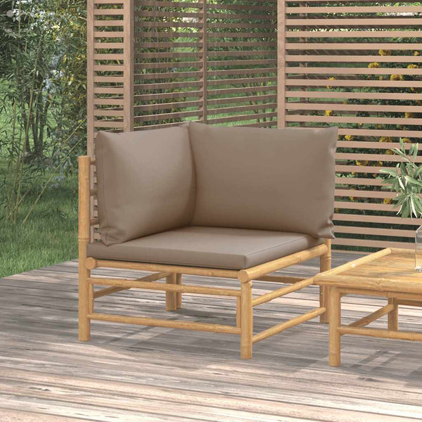 Garten Ecksofa Bambus mit Taupe Kissen
