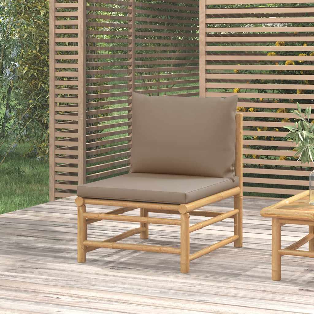 Garten Mittelsofa Bambus Taupe Kissen