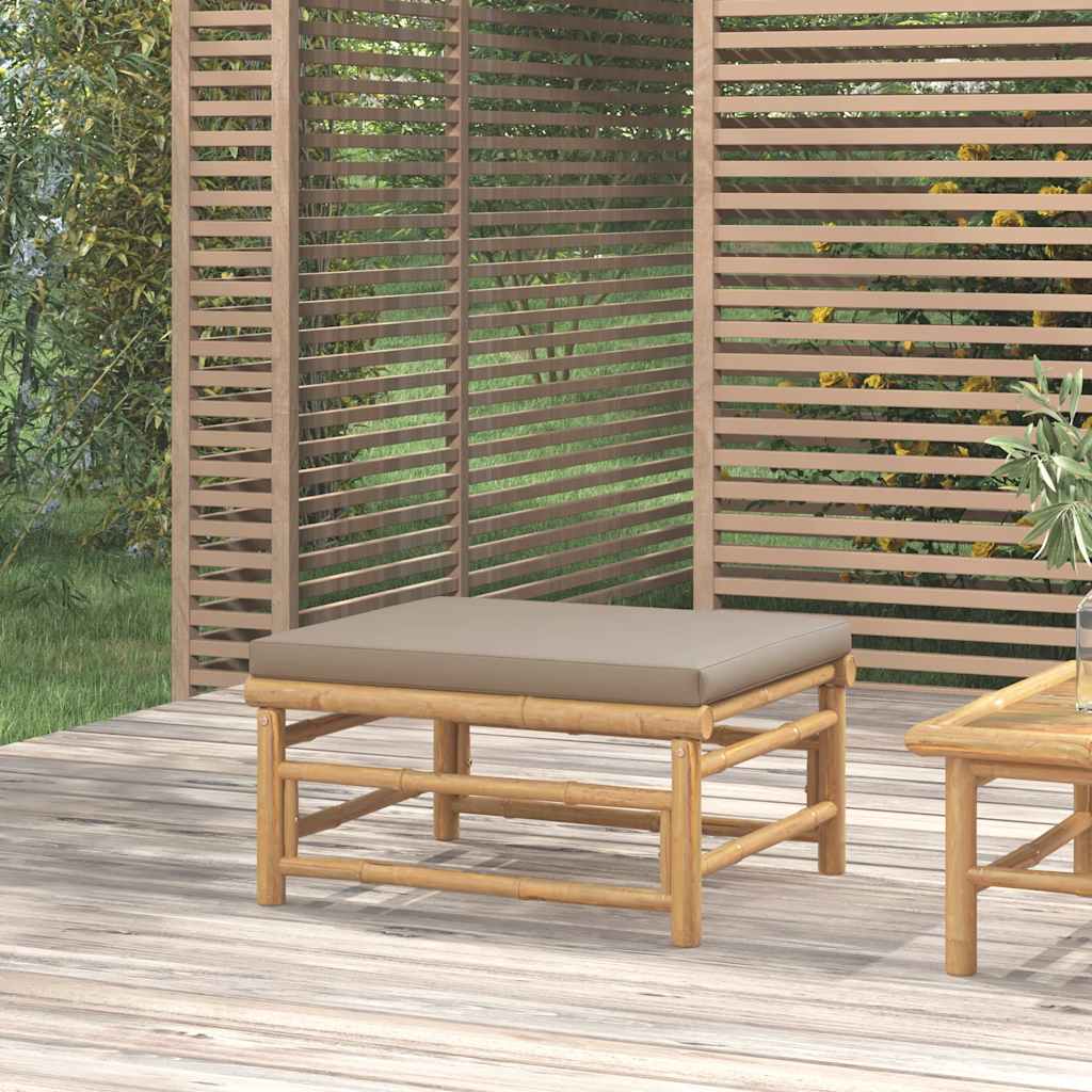 Gartenhocker Bambus mit Taupe Kissen