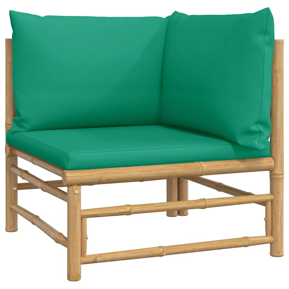 Garten Ecksofa Bambus mit Grünen Kissen