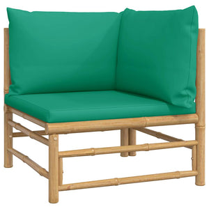 Garten Ecksofa Bambus mit Grünen Kissen