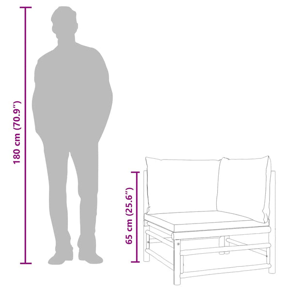 Garten Ecksofa Bambus mit Grünen Kissen